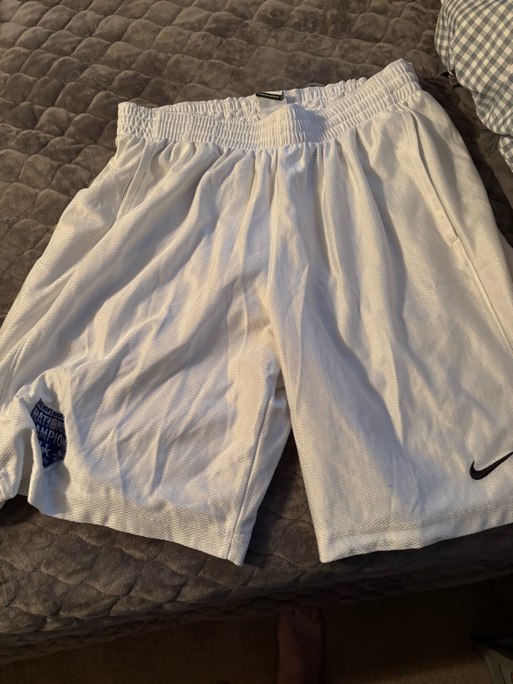 Nike White Mesh Athletic Shorts with Embroidered Badge